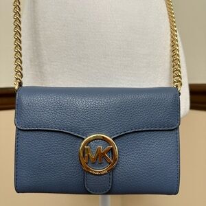 Michael Kors Blue and Gold Crossbody Bag with Chain Strap